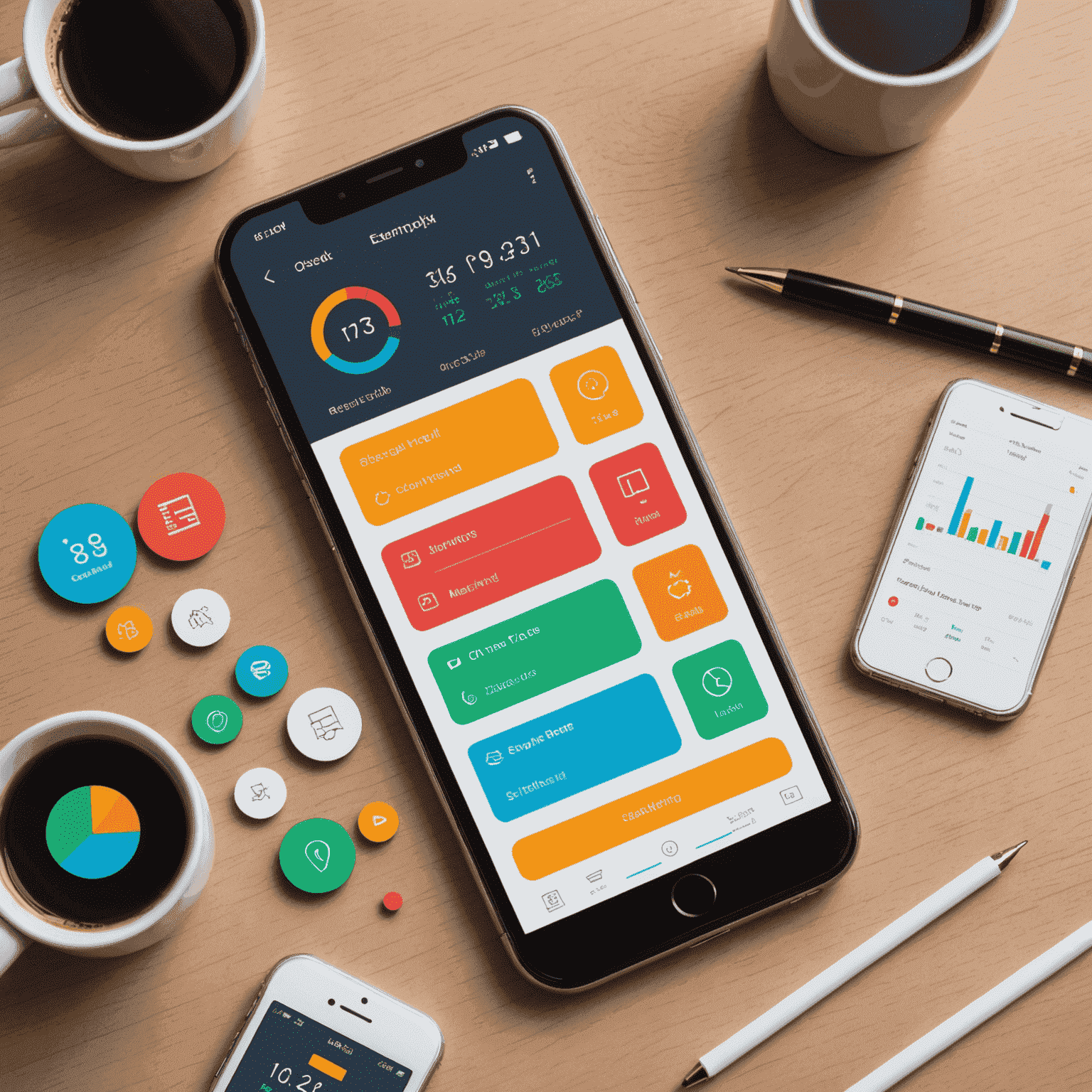 واجهة تطبيق لإدارة خطط الهاتف المحمول مع رسوم بيانية ملونة وأيقونات لخيارات إعادة الشحن