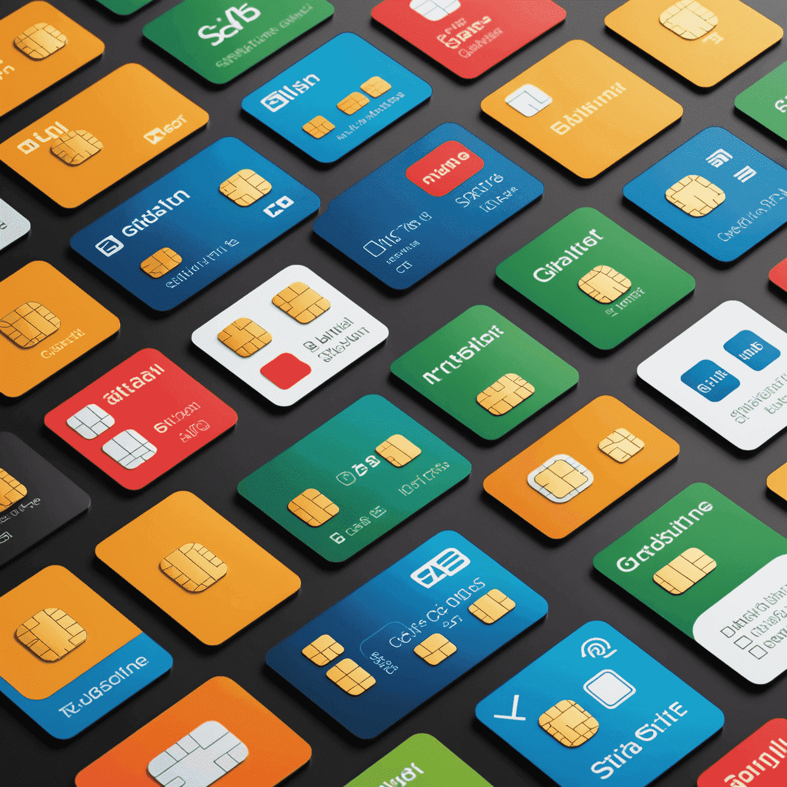 واجهة تطبيق تعرض مجموعة متنوعة من بطاقات SIM الافتراضية مع أيقونات للدول المختلفة